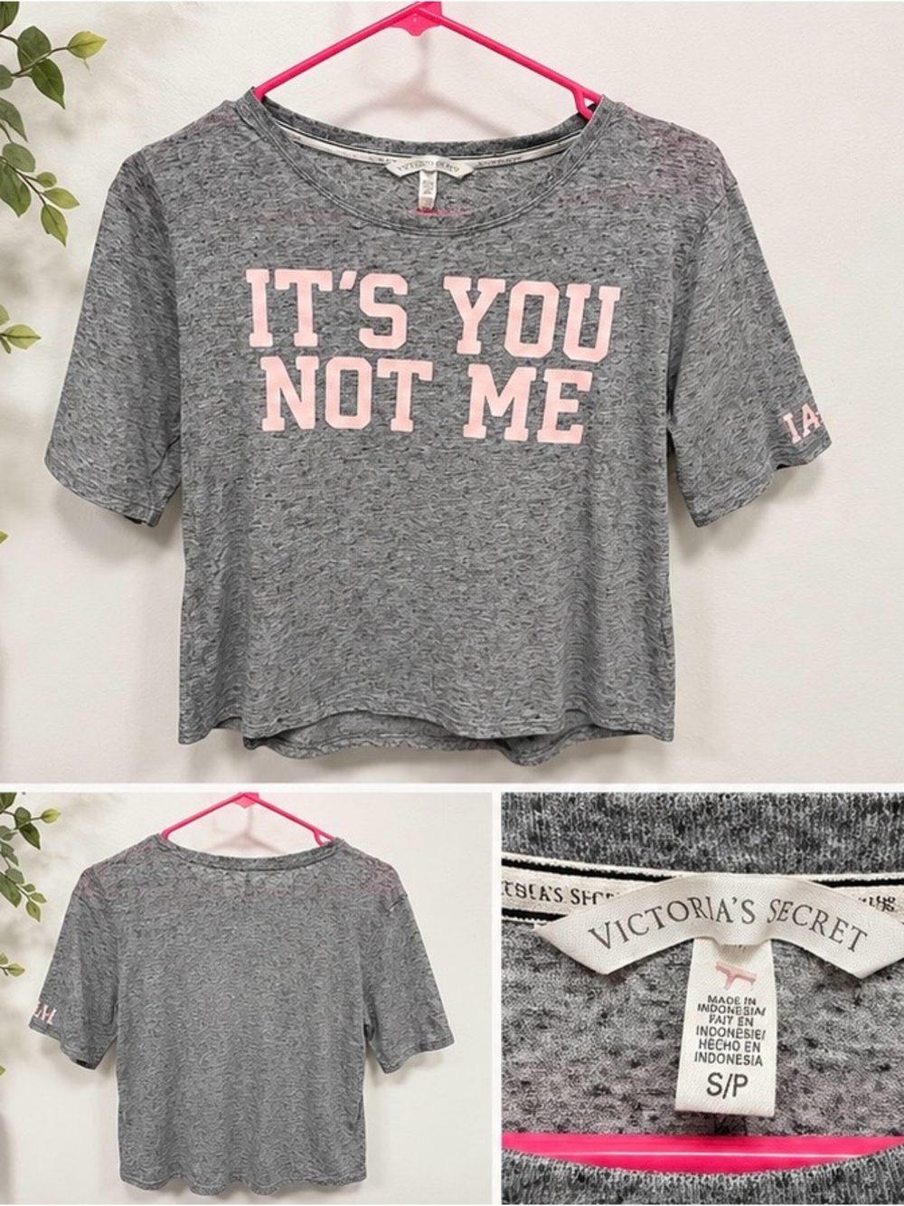Victoria’s Secret Gray Pink “It’s You Not Me” Graphic Tee Size S/P